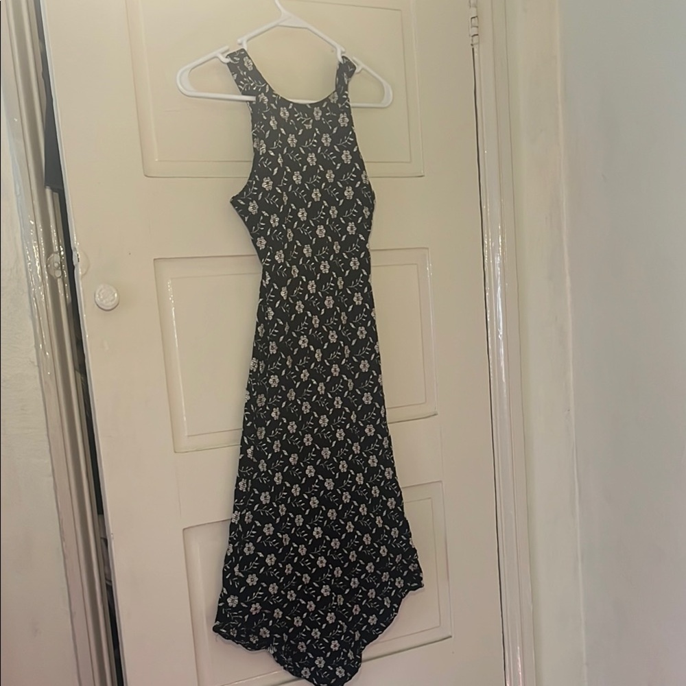 Stretchy Black and Champagne Asymmetrical Halter Dress Free People Floral